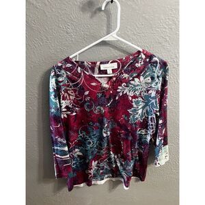 Breckenridge Size Medium Multicolored Print Shirt 3/4 Sleeve Womens